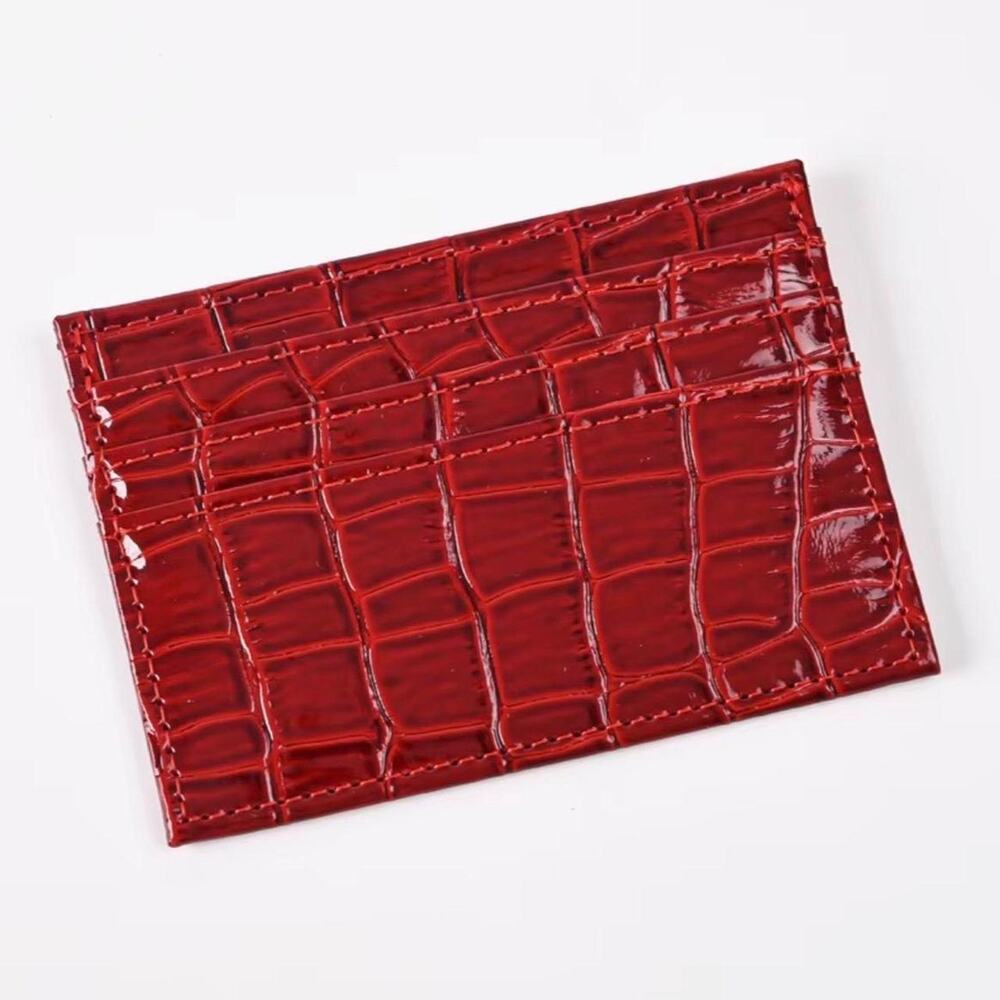 Red crocodile skin texture card holder wallet
